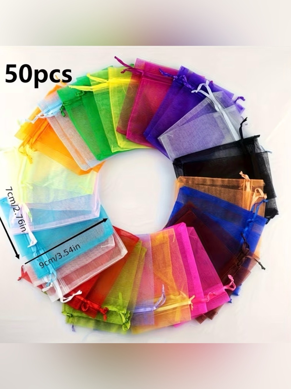 50 Organza Drawstring Gift Bags - Assorted Colors